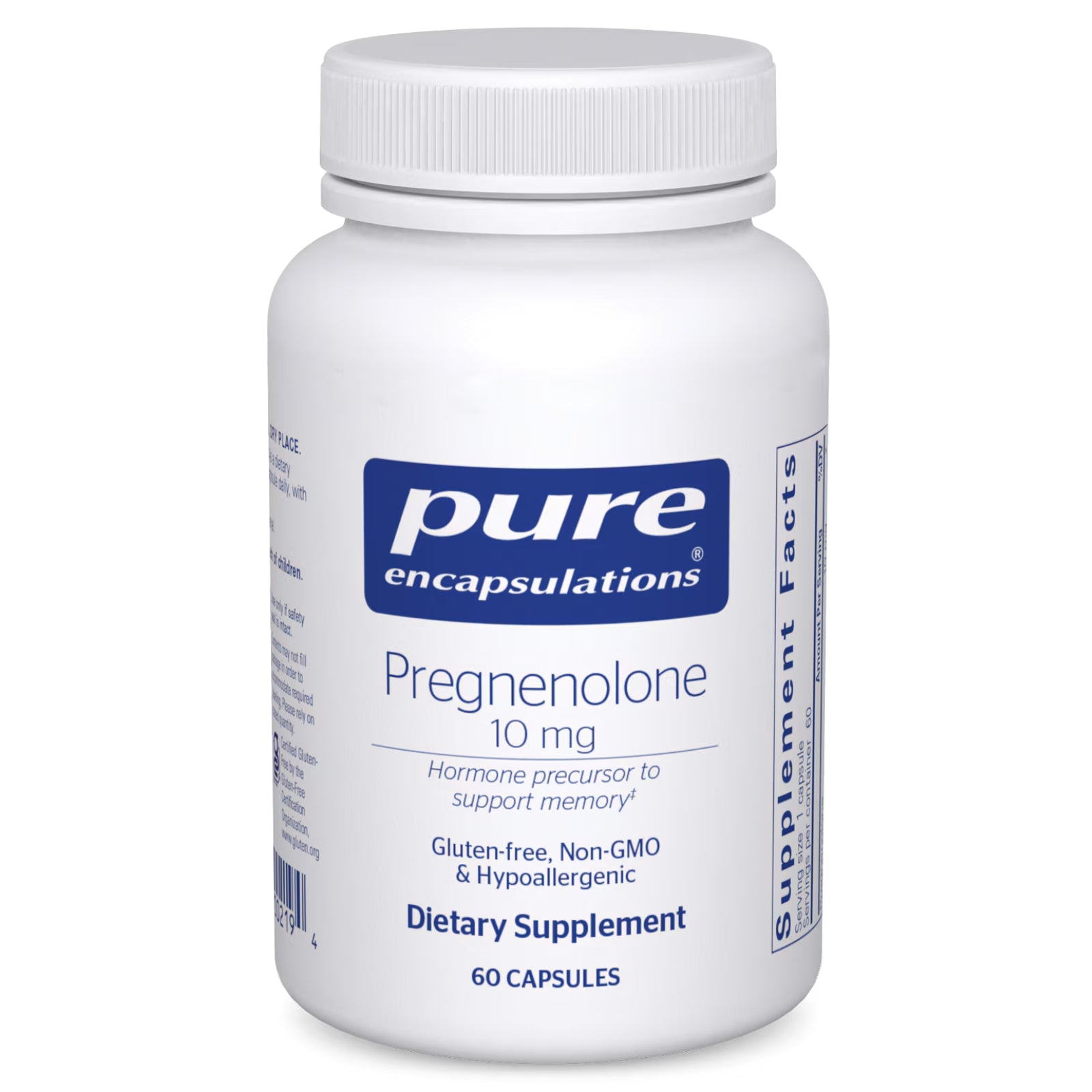 Pure Encapsulations, Pregnenolone 10 mg, 60 Capsules UPC 766298002194 | Hilife Vitamins